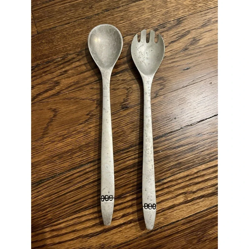 Lisa Jenks For Lunt Tattoo Stainless Steel Salad Serving Spoon Fork Black Accent